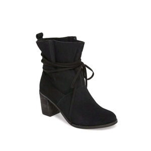 TOMS Black Tie-up Leather Suede Mila Block Heel Boots 6M